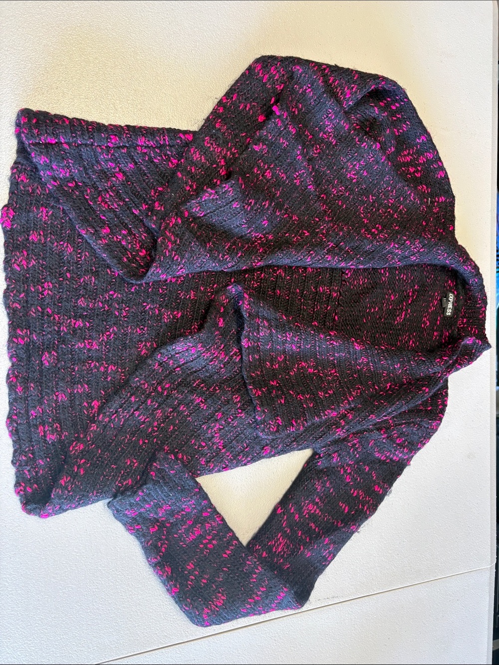 Express Black Cardigan with Pink Speckle Knit